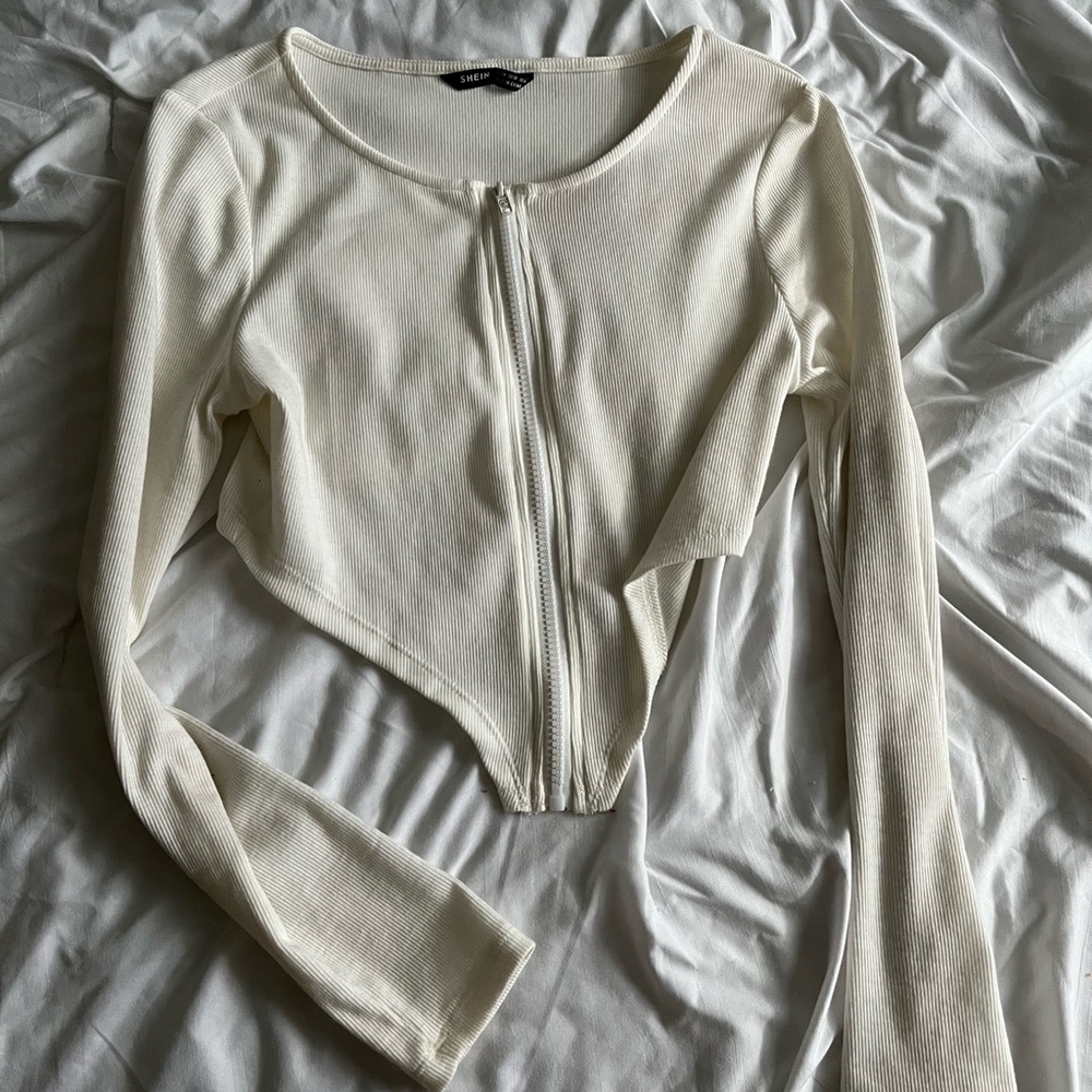 Shein Long Sleeve Crop Top with Zipper Detail